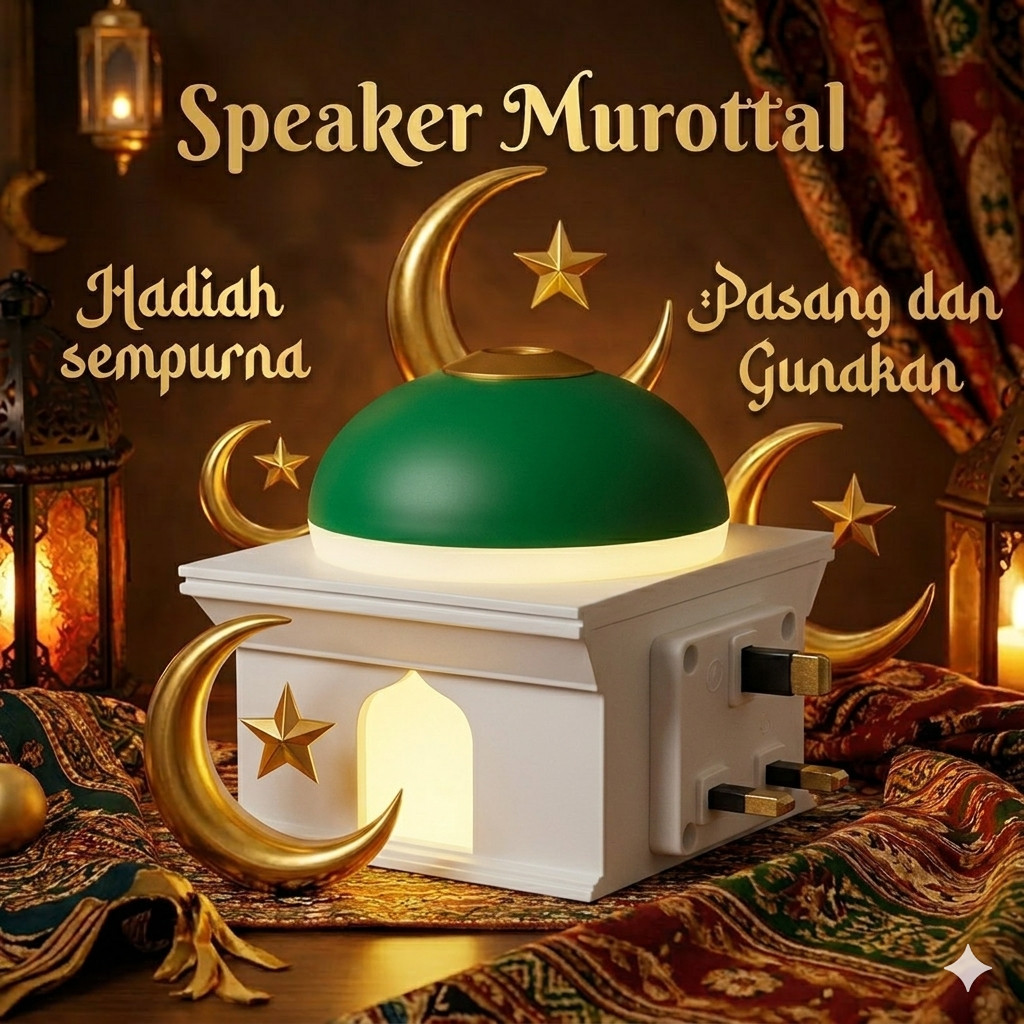 LED Mosque-Shaped Al-Quran Recitation Speaker (3-Pin Plug) – 24-Hour Non-Stop Zikir & Ruqyah Sleep Lamp – Exclusive Islamic Gift