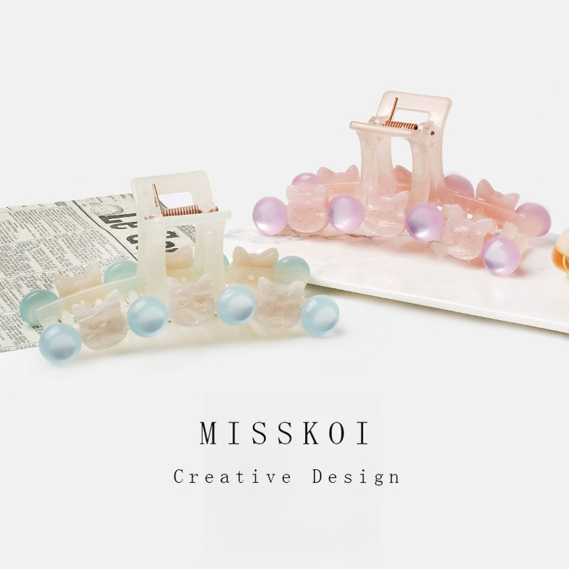 MISMEMO Temperament Beads Cat Transparent Color Grab Clip Acetate Shark Clip High Plate Hair Sweet Hair Accessories Back Head Clip Hair Accessories