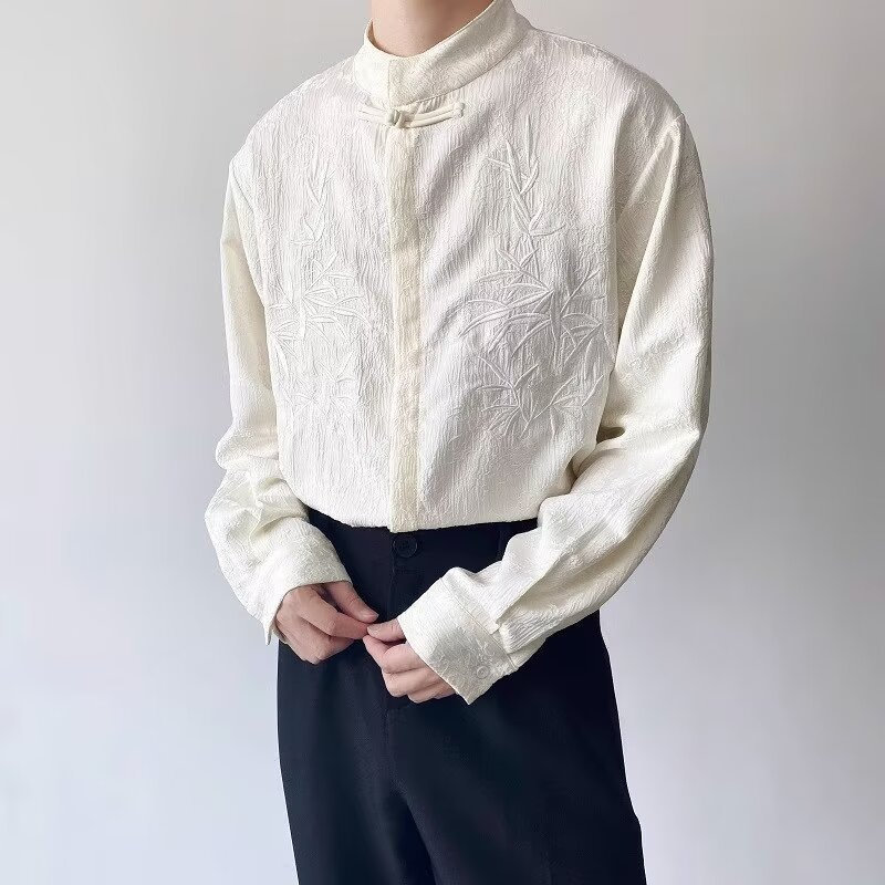 Men Fashion Trend Youth Ethical Loose Simple Design Long Sleeved Shirt Oversized Shirt For Man White Long Sleeve