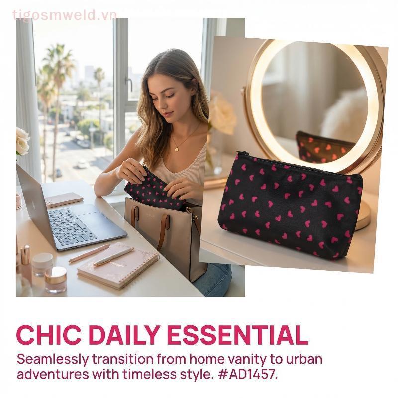 [TIGOS] Travel Makeup Bag Heart Shape Cute Cosmetic Purse Women Toiletry Organizer Lightweight for Business Trips Good