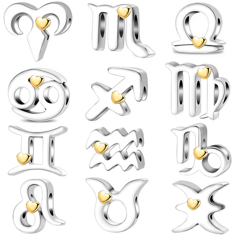 Pan's Electroplating Silver Twelve Constellation Bracelet Beaded Loose Beads Boys Girls Diy Necklace Accessories Factory Wholesale