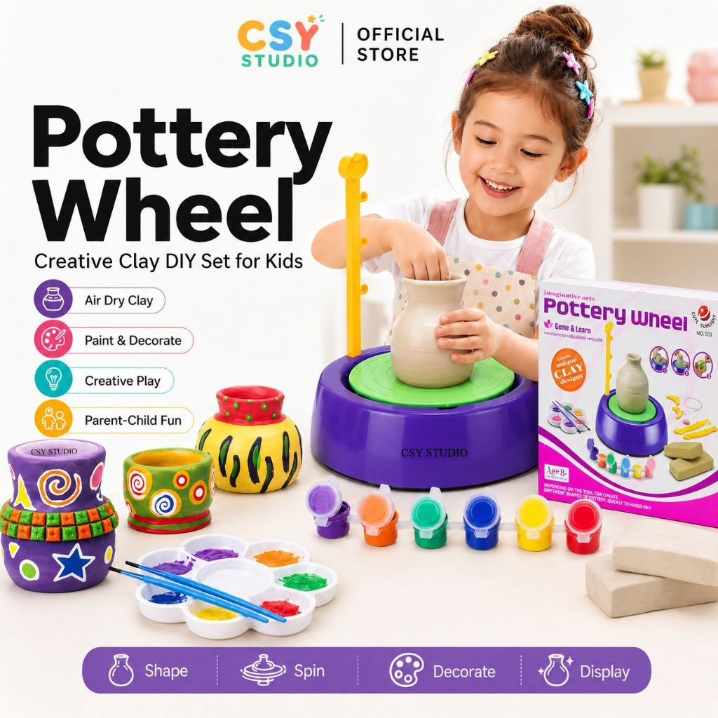 Pottery Wheel Toys Clay Handcraft Pot DIY Vase Ceramic Art Handmade Pottery Mesin Roda Tembikar Putar Keramik