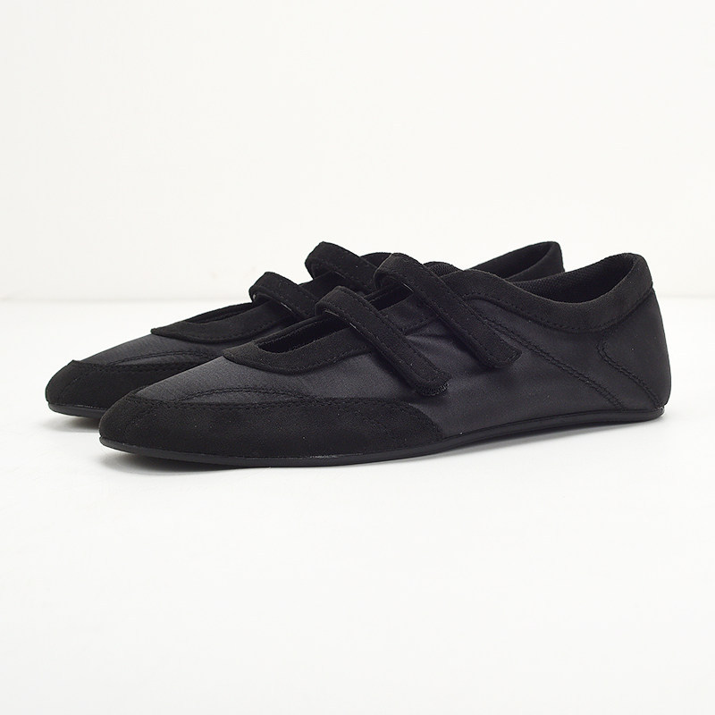 Black Double-Strap Velcro Closure Ballet Shoes with Soft Sole - Women's Comfort Style