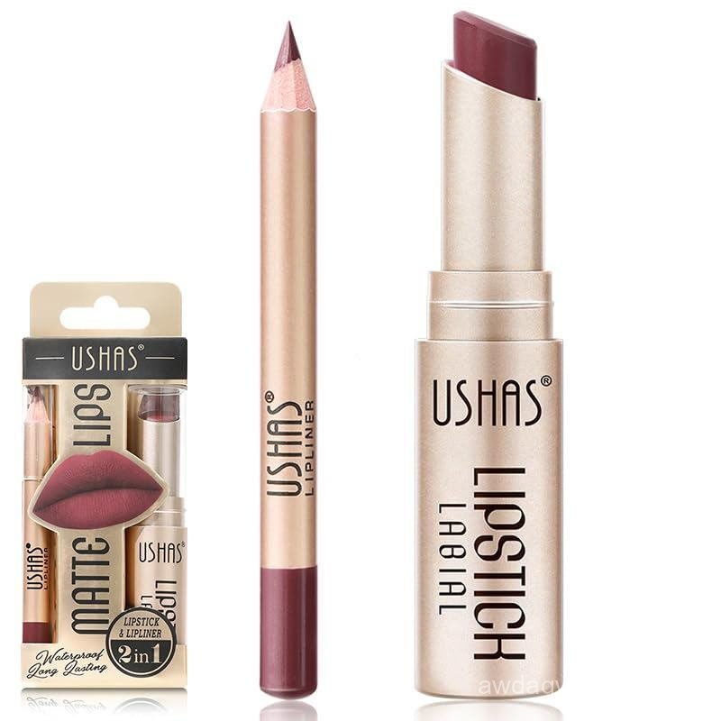 USHAS2 in 1 Waterproof Lipstick and Lip Liner Set-Long-Lasting Matte Lipstick Pencil with Lip Liner Set Cosmetic Tool Kit (G1, 1 Pack)
