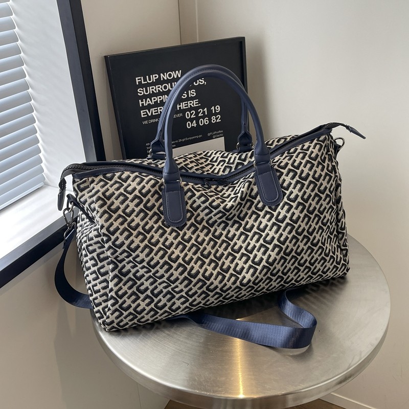 Canvas Embroidered Travel Bag Female Large-Capacity Short-Distance Business Trip Boarding Bag Luggage Bag Influencer Fashion Portable Gym Bag