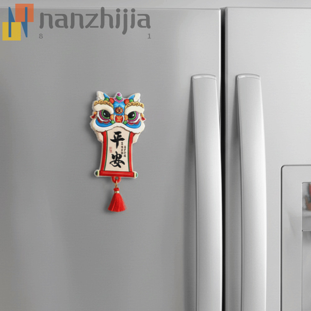 NANZHIJIA Lion Dance Refrigerator Sticker, Chinese Style Cute Refrigerator Magnet, Creative with Tassels Cartoon 3D Relief Home Ornament Room Decor