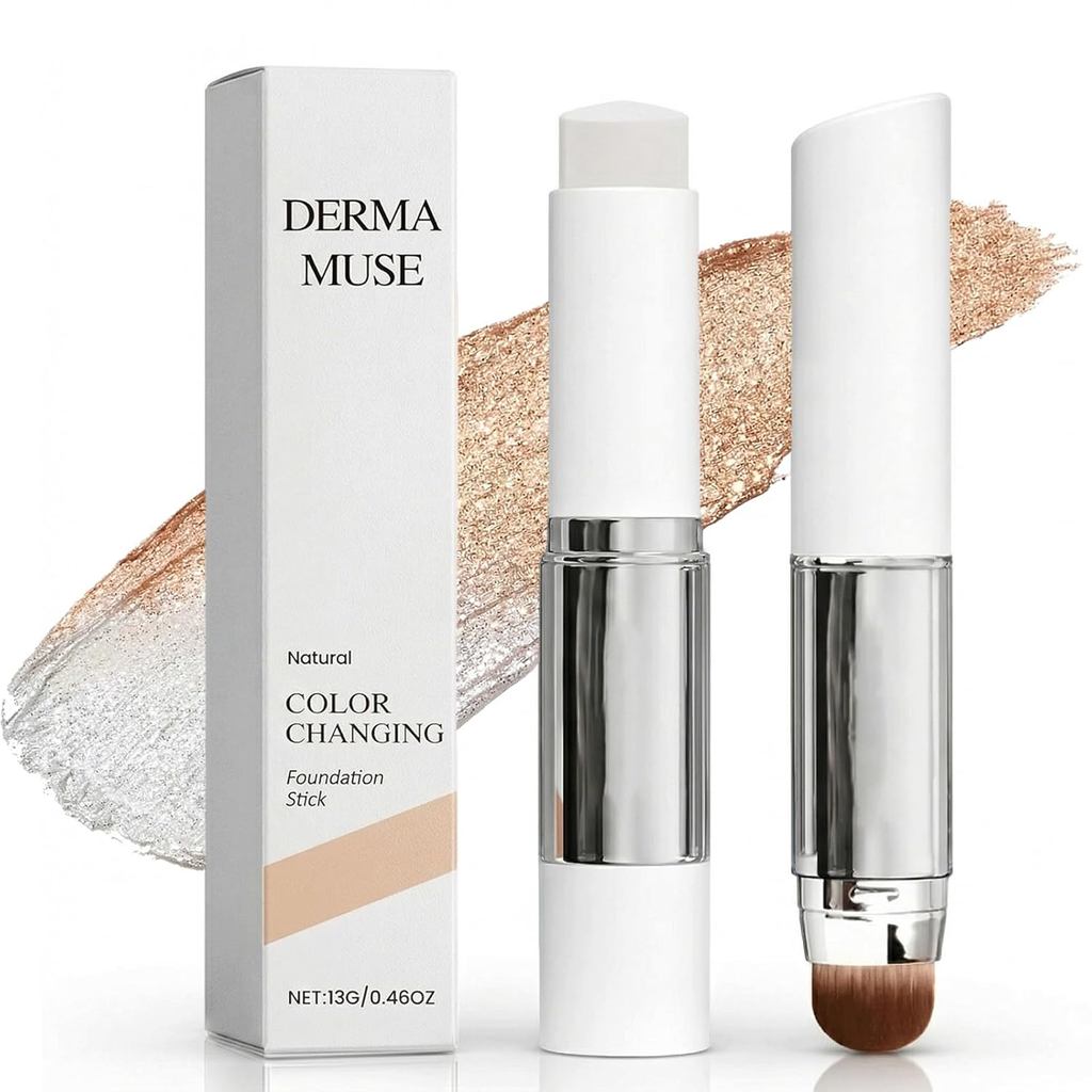 Korean Color Changing Foundation, Skintle Foundation 2 in 1 Color Changing Foundation Stick, Concealer Foundation Sticks for Dewy Skin, Dual-Ended with Detachable Brush, Natural (1