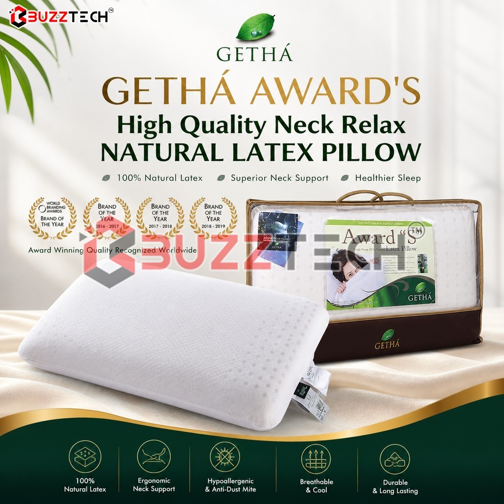 BuzzTech Getha Award S Natural Latex Pillow - Cotton Fabric (100% Authentic Getha Malaysia Official)
