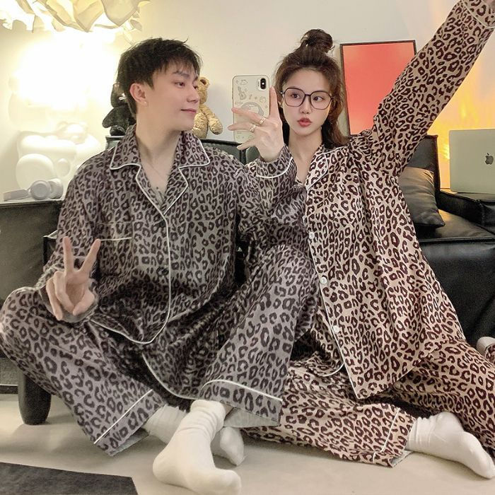 Plus Size Couple Pajamas Silk Cardigan Sleepwear Satin Pyjamas