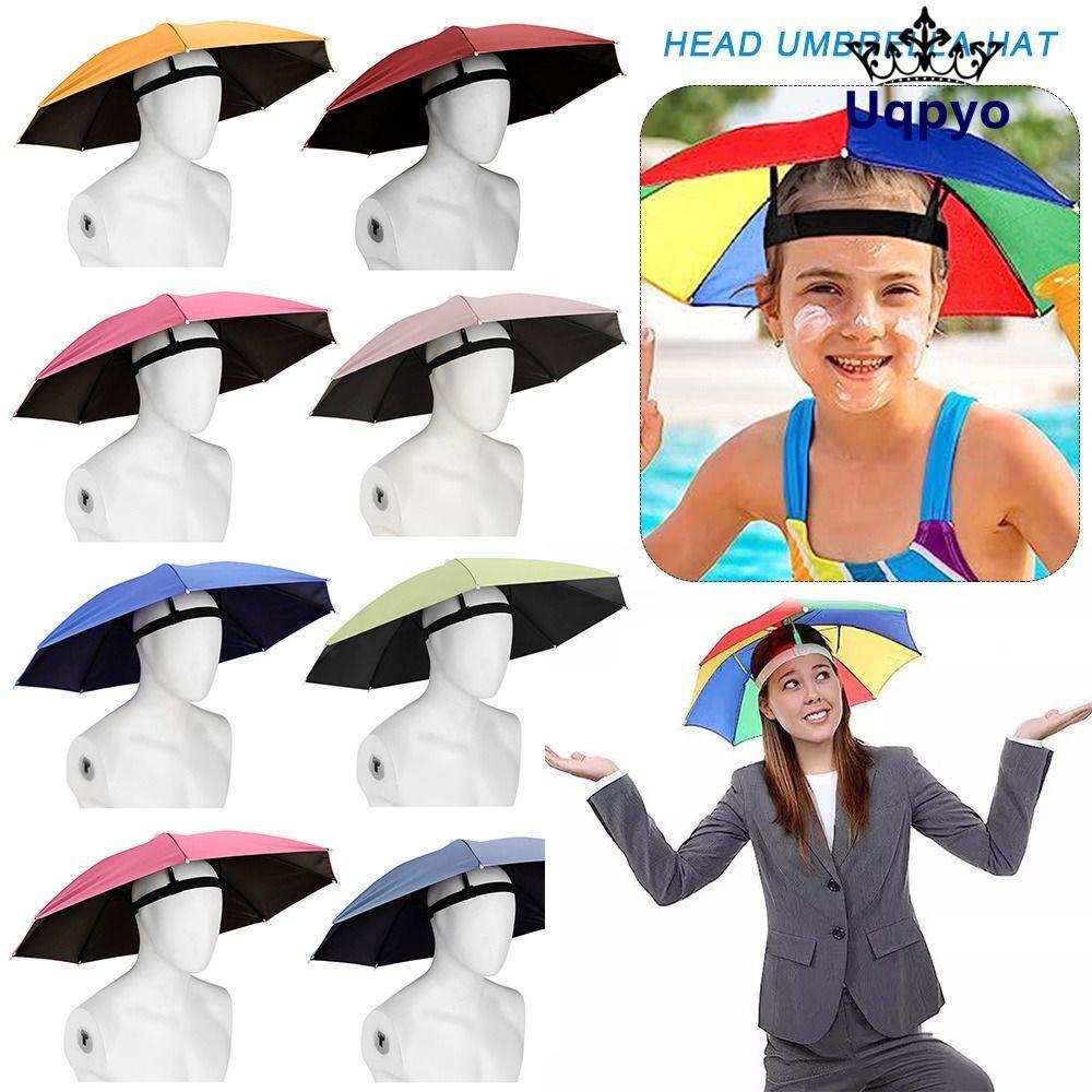 UQPYO Rain Gear, Head Wearing Elastic band Head Umbrella Hat, Windproof Sunshade Umbrella
