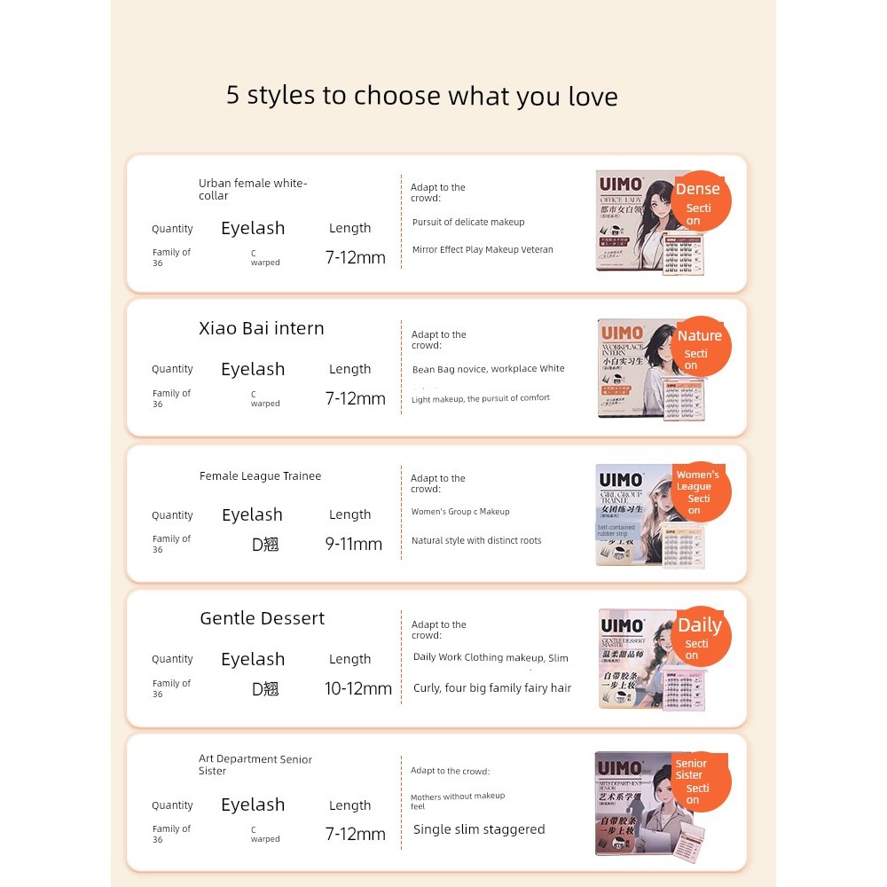 fake eyelashes bulu mata palsu Uimo Glue-Free Eyelashes Segmented Novice Single Cluster False Eyelashes Female Comes with Glue Feel Natural Simulation Soft Eye