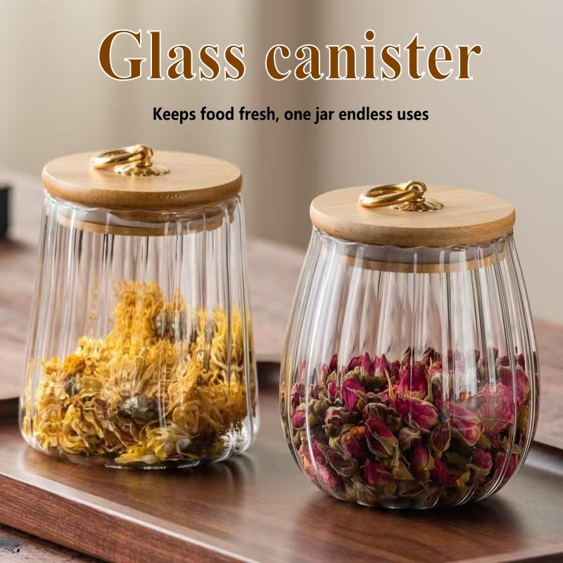 Bekas Simpan Rempah Kaca | Glass Spice Jars Wood Lid | Airtight Container untuk Kopi Teh Gula Garam Coklat | Stackable Kitchen Organizer Dapur | Free Shipping COD Ready Stock