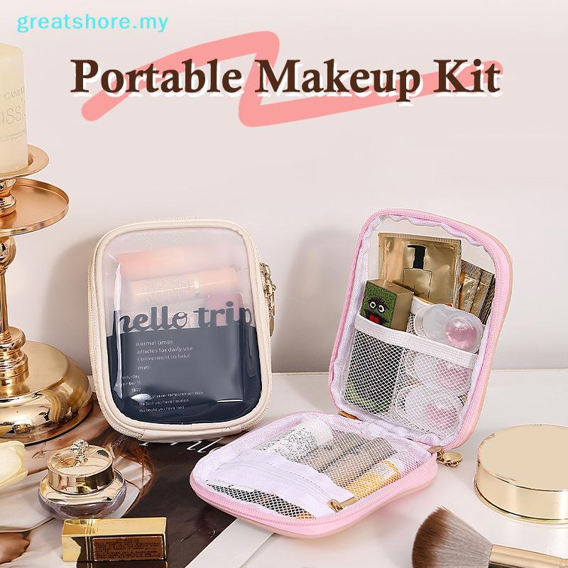 greatshore   Mini Clear Travel Makeup Organizer Bag Small Cute Preppy Makeup Bag Cosmetic Zipper Toiletry Storage Clutch Coin Pouch For Women   MY