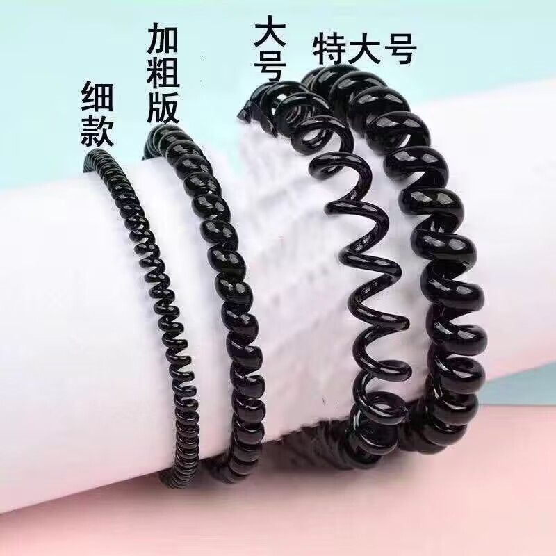 电话圈细款黑色女无痕发绳高弹简约纯色皮筋扎头发电话圈洋气新款In stock minimalist ins style telephone wire headband with high elasticity and durability, hair tie rope for years