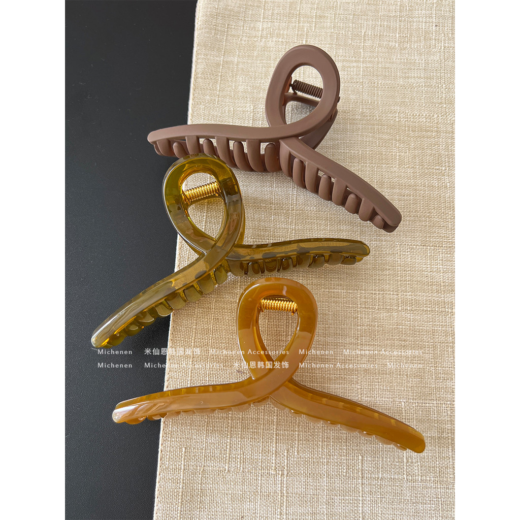Running Volume!Fashionable Brown Color Plate Hair Clip Hair Volume Multi-Resin Clip 13cm Quality Cross Shark Clip Korea Large Size