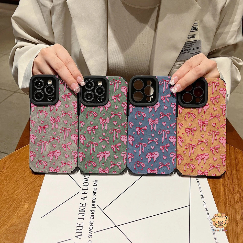 Bow Flower Luxury Vintage Leather Phone Case for iPhone 17 Pro Max 16 15 14 13 12 11 Pro Max 8 7 Plus X Xs Max Soft Camera Shockproof Cover