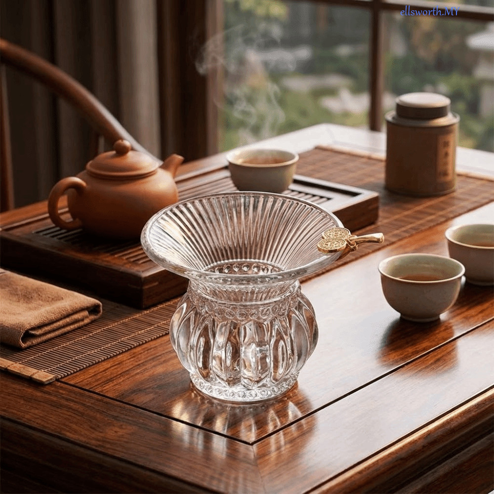 ELLSWORTH Glass Tea Strainer, Heat-Resistant Japanese-Style Tea Filter, Easy Clean Transparent Thick Removable Tea-Water Separation Strainer Tea Pouring
