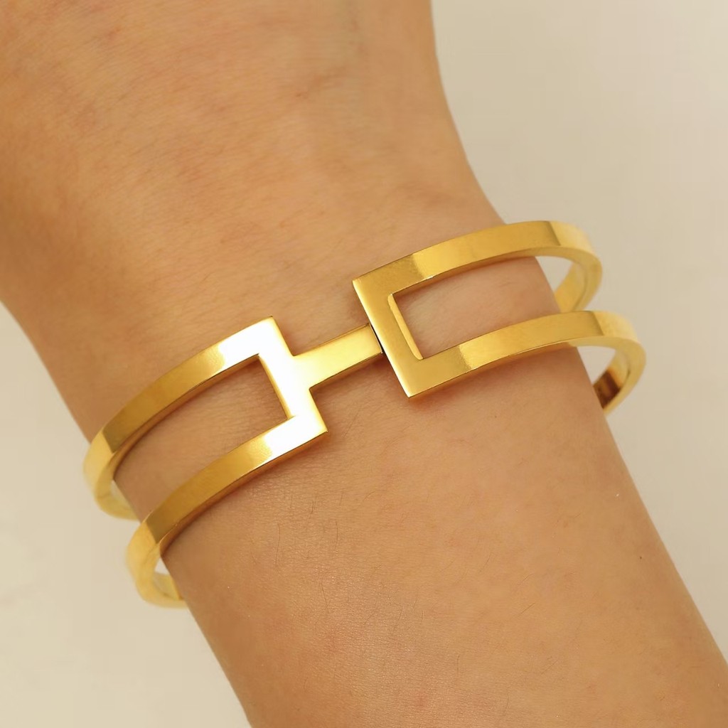 Unisex Stainless Steel Spring Cuff Bangle Titanium Finish Open Bracelet Non Fading Minimalist Jewelry Sustainable Daily Present