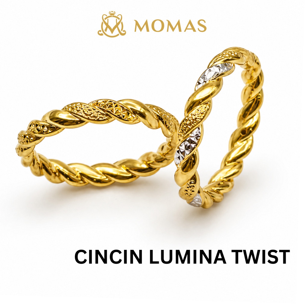 MOMAS CINCIN LUMINA TWIST 5D Emas 916 Tulen Cincin Emas Bajet 916 Cincin Emas 916 Tulen Emas 916 Original