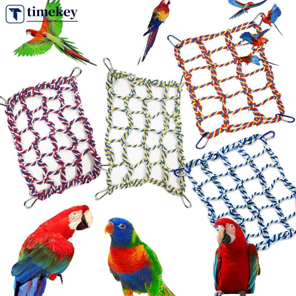 TIMEKEY Hand Woven Eco-Friendly Cotton Rope Parrot Climbing Net Hammock With Hook Bird Hamster Squirrel Hanging Chewing Pet Toys J4X6