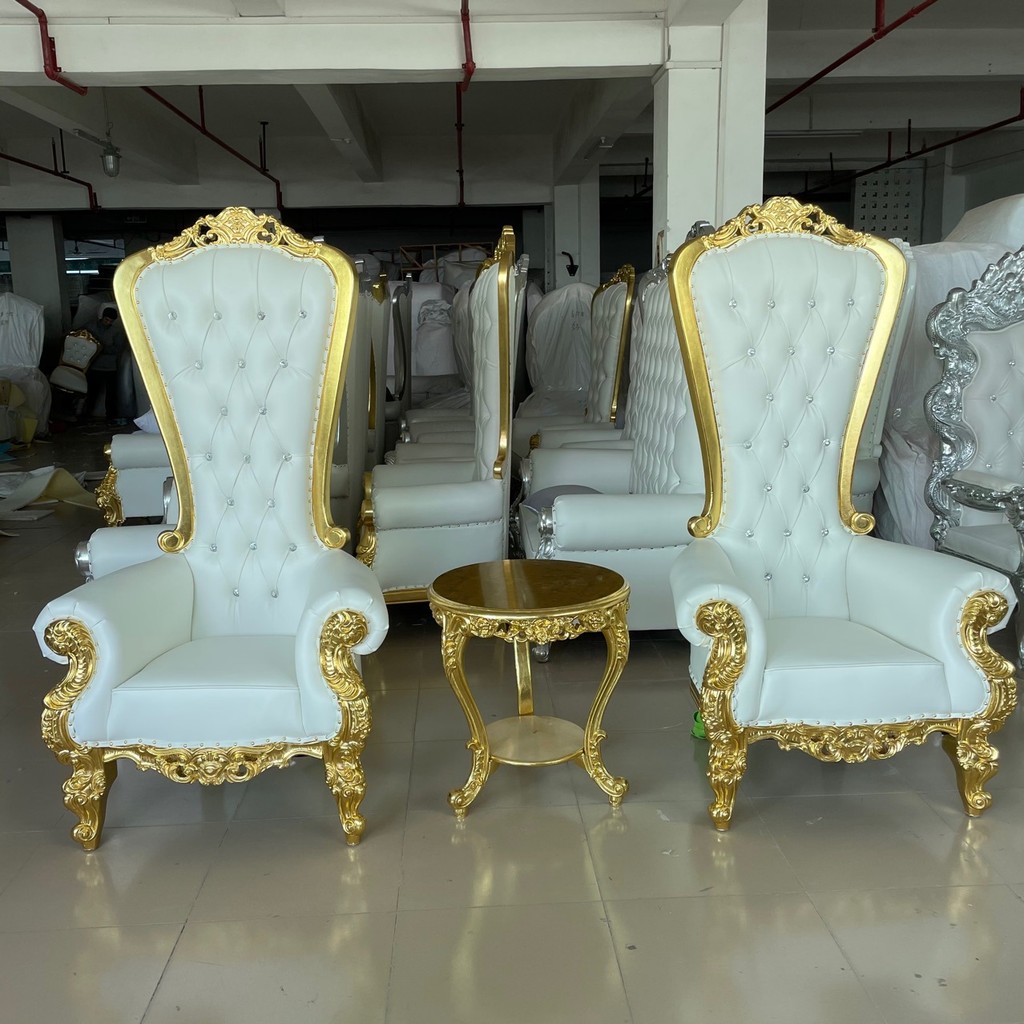 Kerusi raja duyung di lobi hotel, kerusi sofa kayu padu ukiran kain vila, kerusi mahkota berpunggung tinggi untuk perkahwinan.