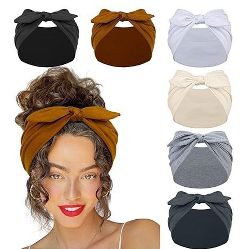 Autumn Knotted Rabbit Ears Solid Color Elastic Bow Headband Yoga Sports Headband Sweat-Absorbent Antiperspirant Elastic Headwear