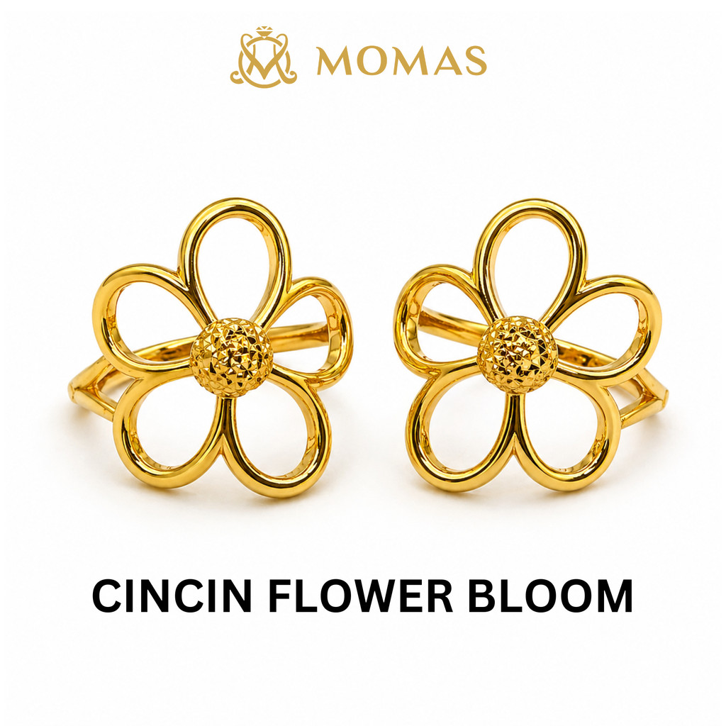 MOMAS CINCIN FLOWER BLOOM 5D Emas 916 Original Cincin Emas 916 Bajet Cincin Fesyen Emas 916 Tulen Cincin Fesyen Emas 916