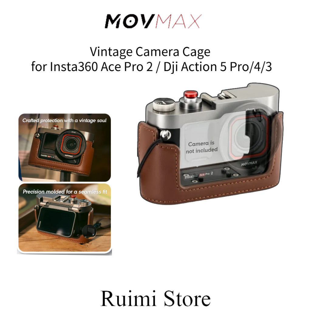 MOVMAX Vintage Camera Cage for Insta360 Ace Pro 2 | Dji Action 5 Pro/4/3 Action 6 with Carrying Strap Aluminum Alloy