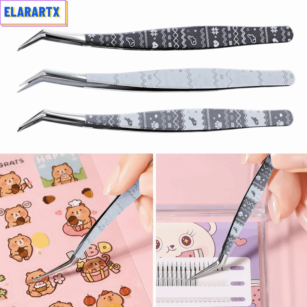 ELARARTX False Eyelash Tweezers, Anti-static High Precision Curved Stickers Tweezers, Multifunctional Stainless Steel Cartoon Lashes Extension Tweezer Extensions Grafting