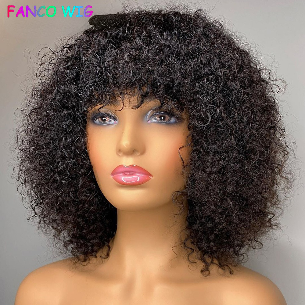 Short Pixie Bob Cut Human Hair Wigs With Bang Honey Blonde Ombre Color Non lace front Wig For Women Remy Hair