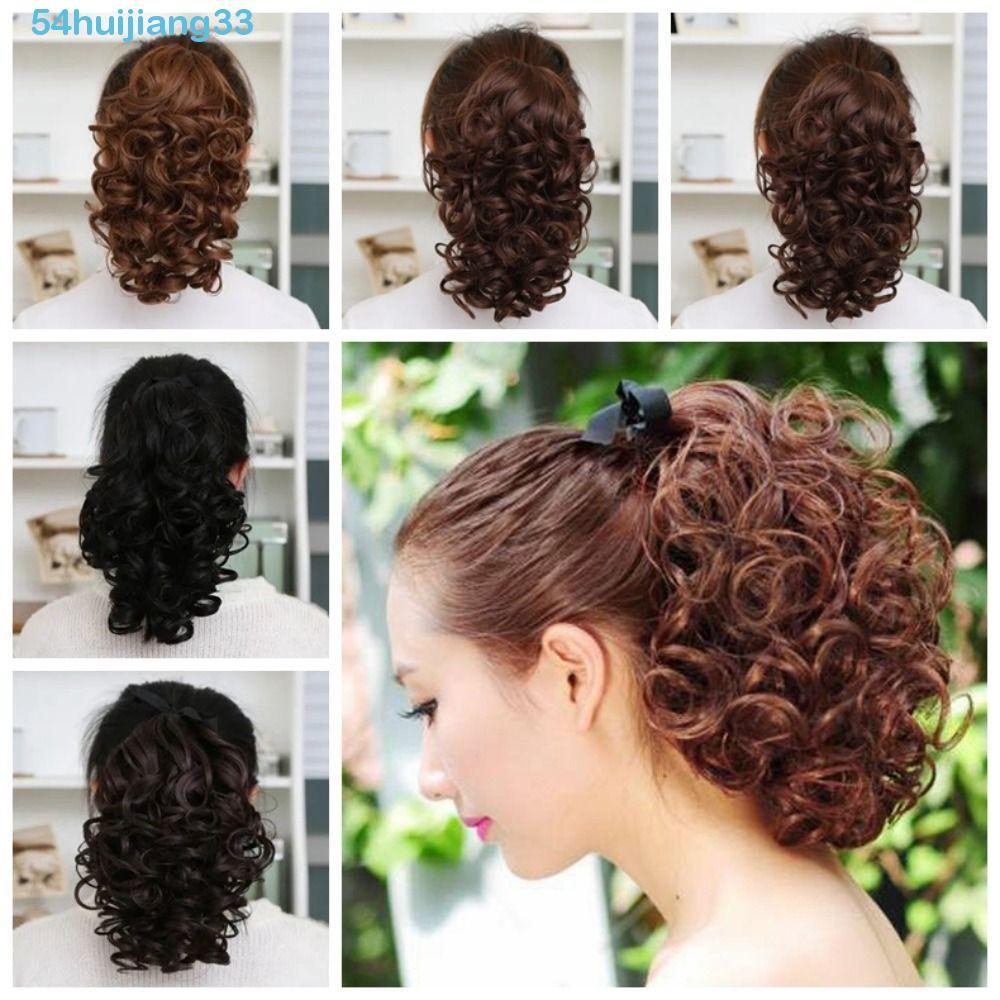 HUIJIANG Drawstring Ponytail Wig, Fluffy Hair Extension Short Wavy Ponytail, Hair Accessories Curly Fake Synthetic Pony Tail Hairpiece Girls
