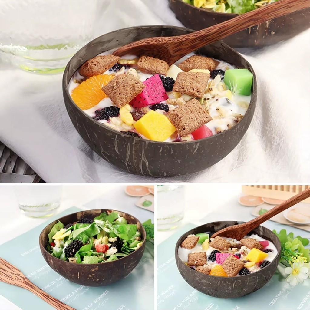 400ml Coconut Bowl Salad Bowl Fruit Dough Wooden Bowl Spoon Bowl Home Decoration Creative