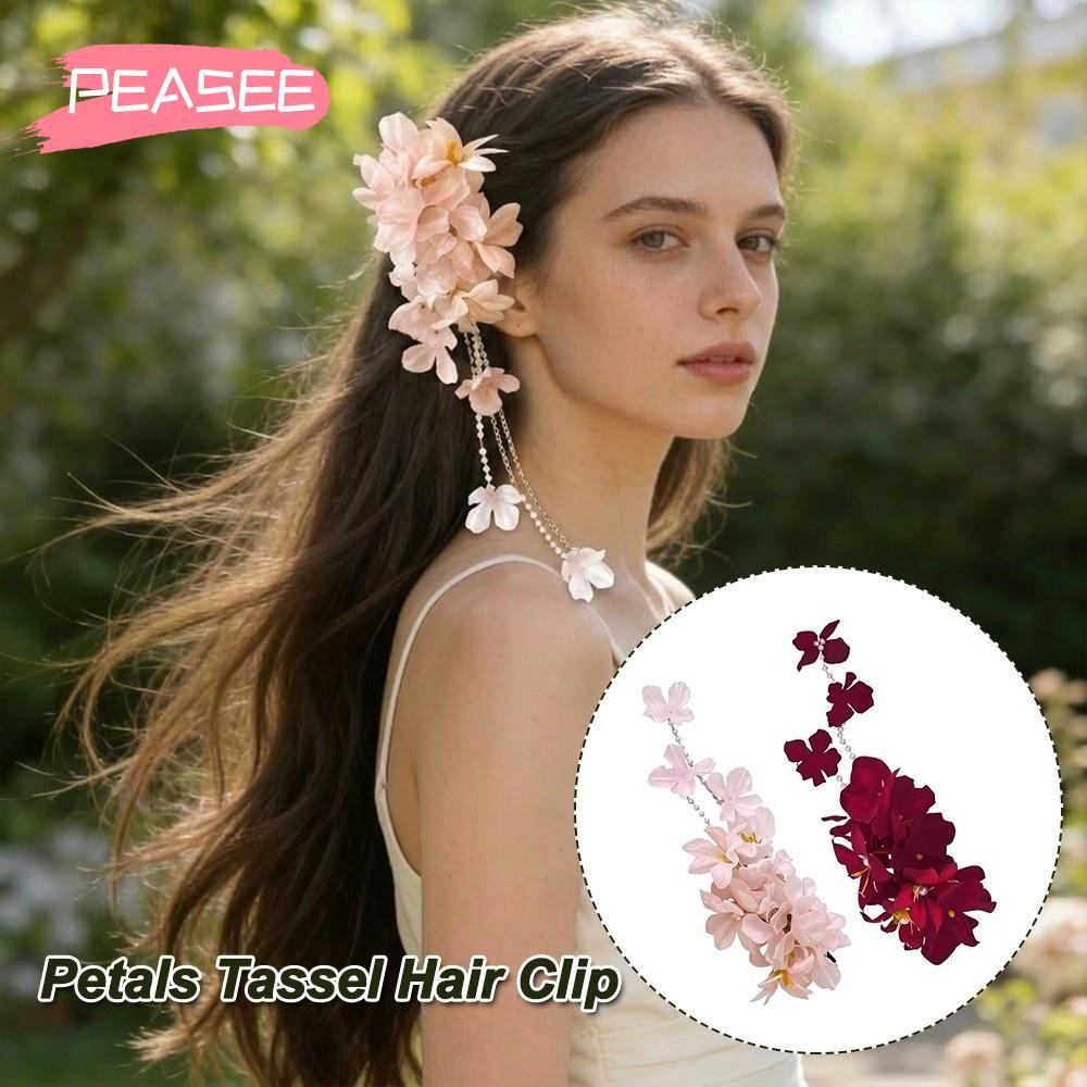 PEASEE Petals Tassel Hair Clip, Sweet Begonia Flower Duckbill Clip,  Headwear Decoration Does Not Hurt Hair Hair Claw For Women Girls