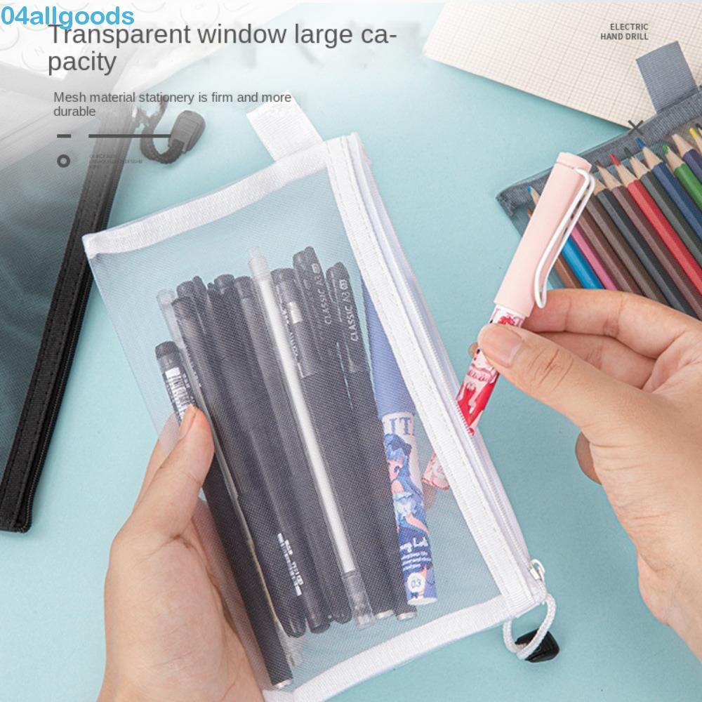 ALLGOODS Transparent Zipper Pencil Case, Nylon Zipper Clear Stationery Bag, Casual Makeup Pouch Travel Case Solid Color Mesh Cosmetic Storage Bag Student