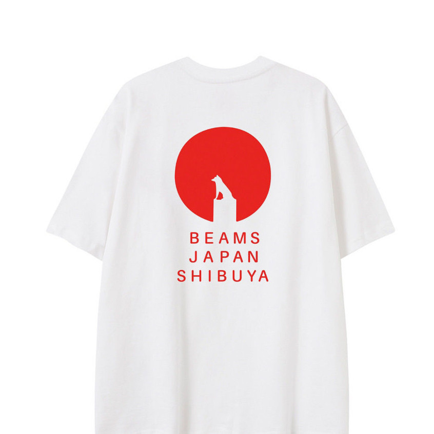 Men's Women's Dog Printed T-Shirt Hachiko Red String , Fashion Style From BEAMS Japan