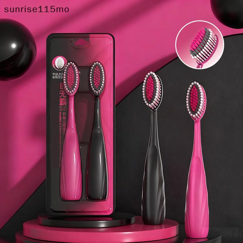 (sun) 2Pcs Convex Surface Toothbrush Soft Bristle Teeth Brushes Bla Pink Toothbrushes Dental Oral Care Travel Portable Washing Daily （MY）