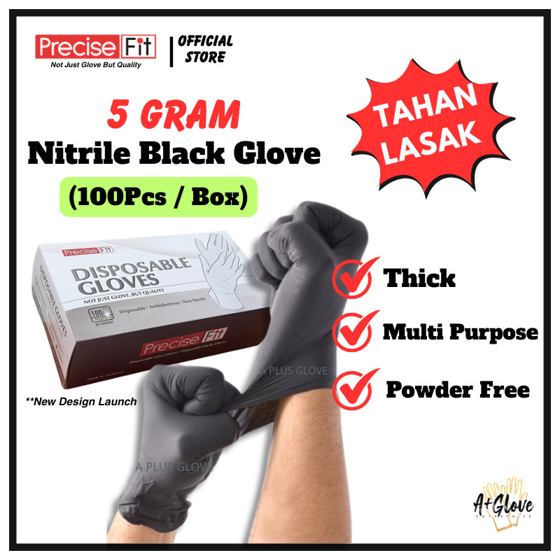 Powder Free Nitrile Gloves Black Sarung Tangan Hitam Disposable Cleaning Protective Food Safety Health Household丁晴黑色手套无粉