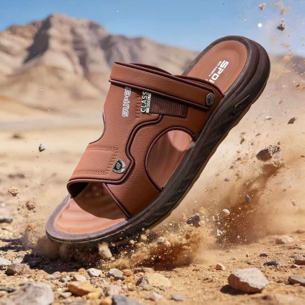 Men Beach Sandals Fashion Casual Beef Tendon Sole Anti-slip Wear-resistant Outer Wear Soft Sole Middle @