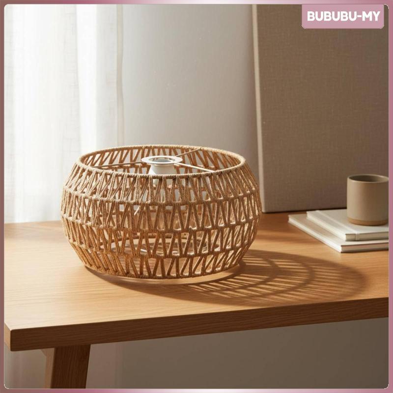[BububuMY] Handwoven Rope Fabric Lamp Shade Rattan Textile Lighting Cover for E27 Table Lamp Pendant Living Room