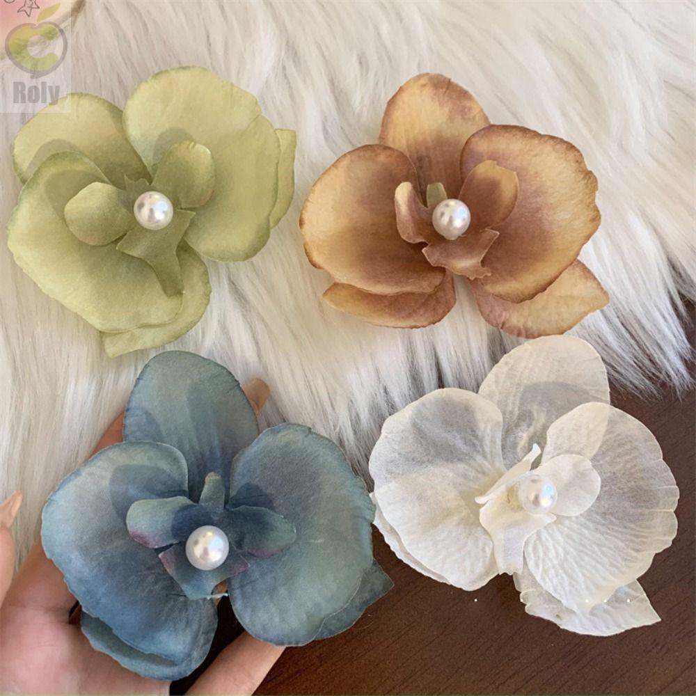 ROLY Phalaenopsis Flower Hairpin, Fashion Super Fairy Side Duckbill Clip, Seaside Holiday Headdress Photo Bangs Clip Silk Women Hair Accessories