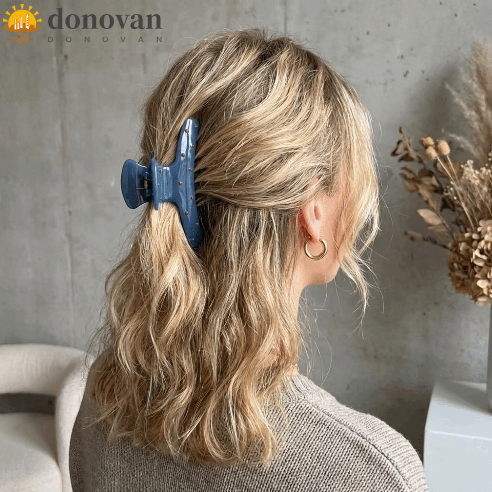 DONOVAN Polka Dot Shark Clip, Blue Vintage Korean Hair Claw, Cute Red Bow Elegant PS Hair Accessories Women