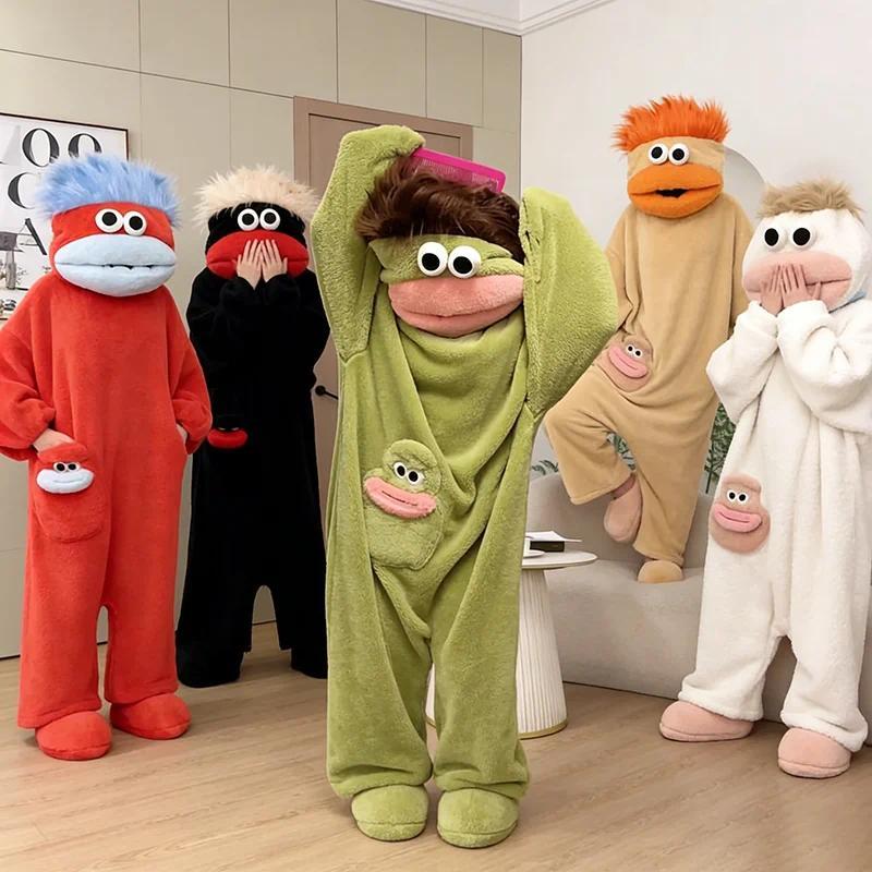 Big Mouth Monster Cute Onesie Pajamas Thickened Coral Fleece Cartoon Funny Homewear For Couples Men Women