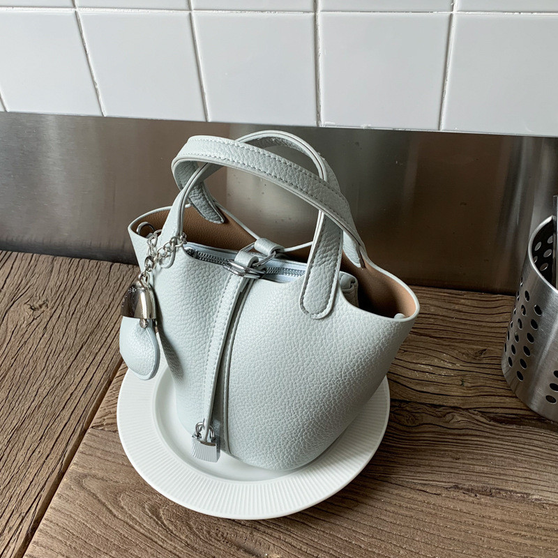 Niche Lychee Pattern Handbag Bag Women Summer New Style Fashion One-Shoulder Bucket Bag All-Match Chain Mess