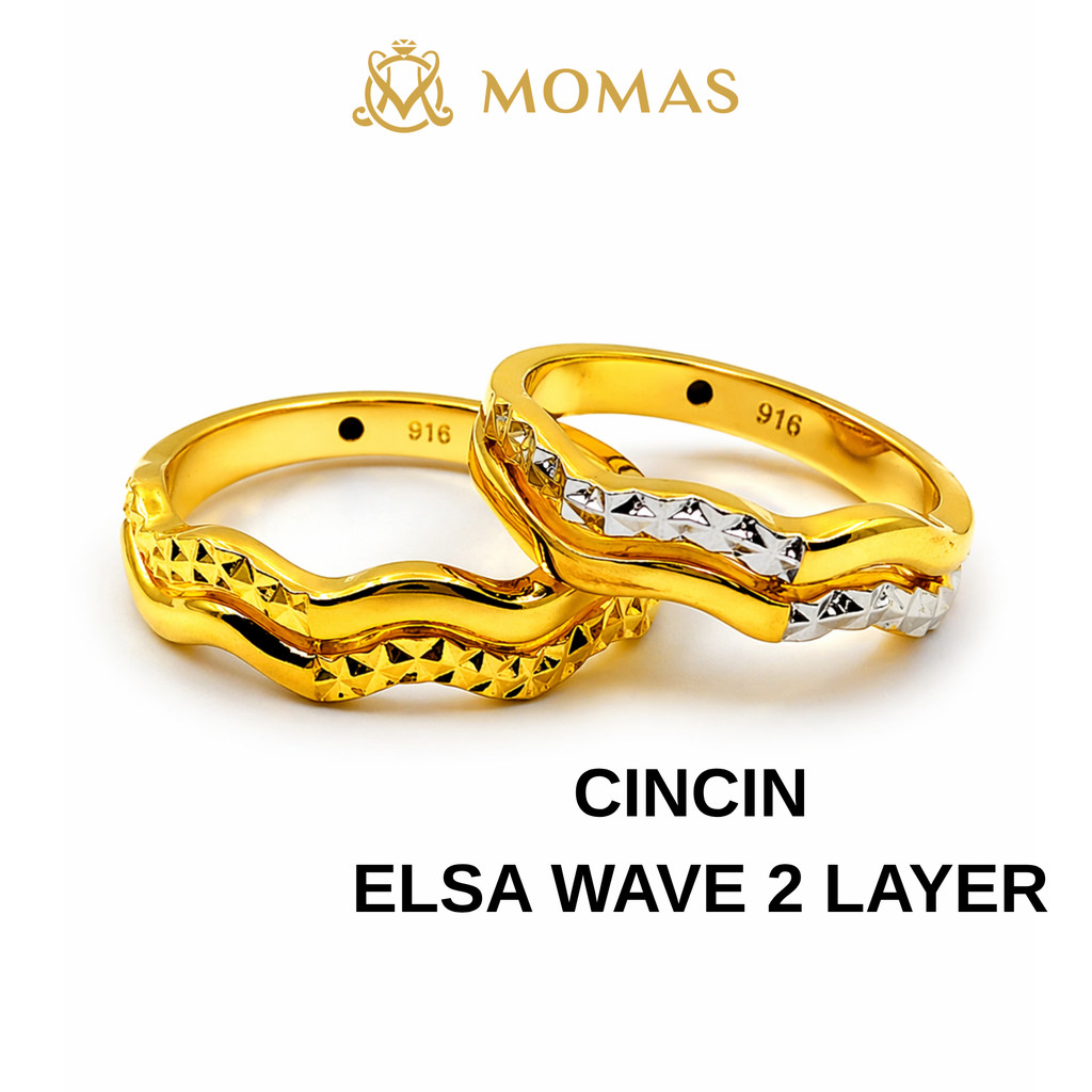 MOMAS CINCIN ELSA WAVE 5D  Emas 916 Original Cincin Emas 916 Bajet Cincin Fesyen Emas 916 Tulen Cincin Emas 916