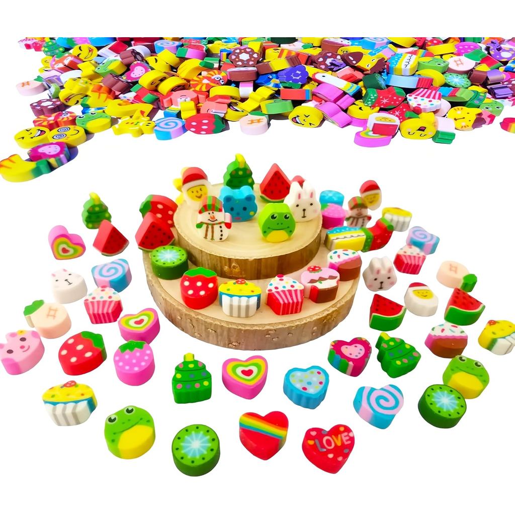 Rondure 300 pcs Pemadam Mini Berbentuk Haiwan untuk Kanak-Kanak, Pemadam Berbentuk Hati Makanan Comel untuk Krismas, untuk Keperluan Sekolah, Ganjaran Kerja Rumah