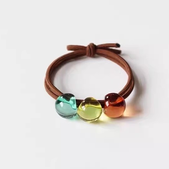 Dopamine Color Ice Crystal Ball Head Rope All-Match Girl Hair Tie Rubber Band Simple Ball Hair Rope Fashion Hair Ring