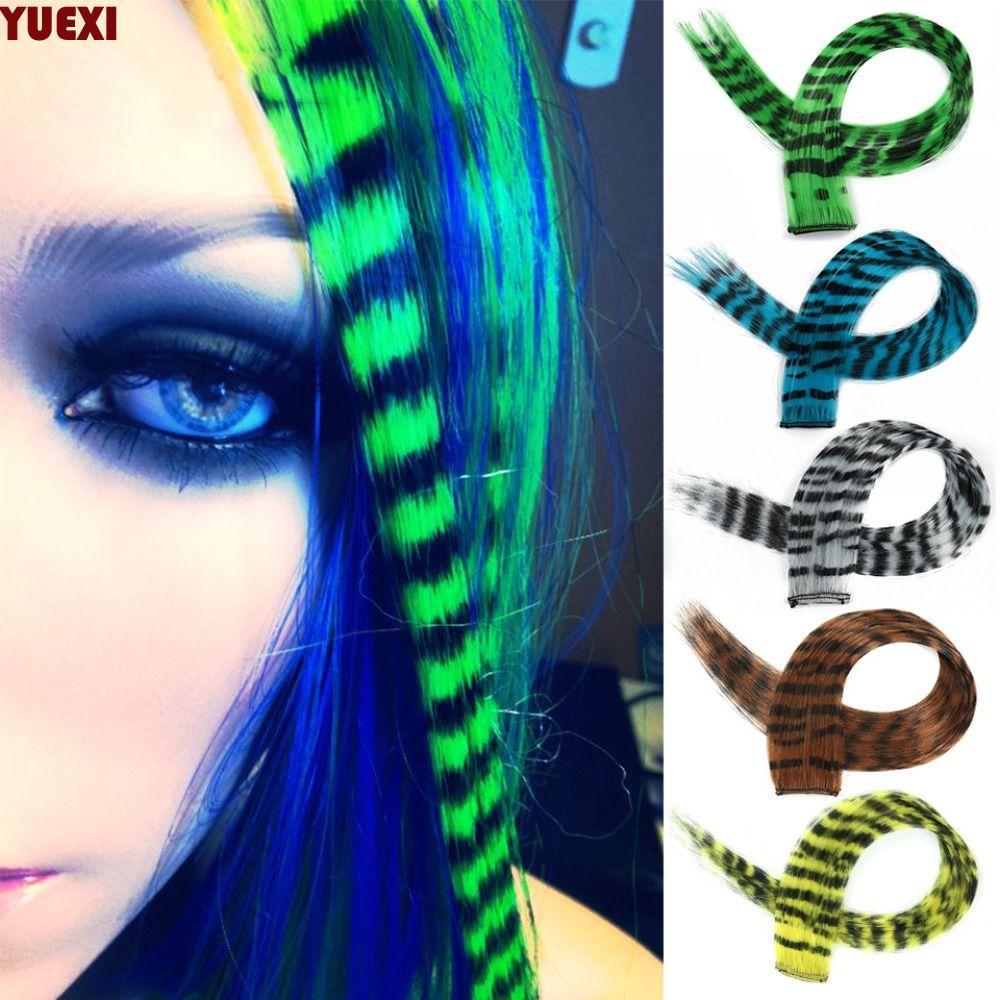 YUEXI Feather Hair Extension Piece Daily Punk High quality Hanging Ear Dyed Clip In Synthetic Women Colorful Long Heat Resistant Fiber