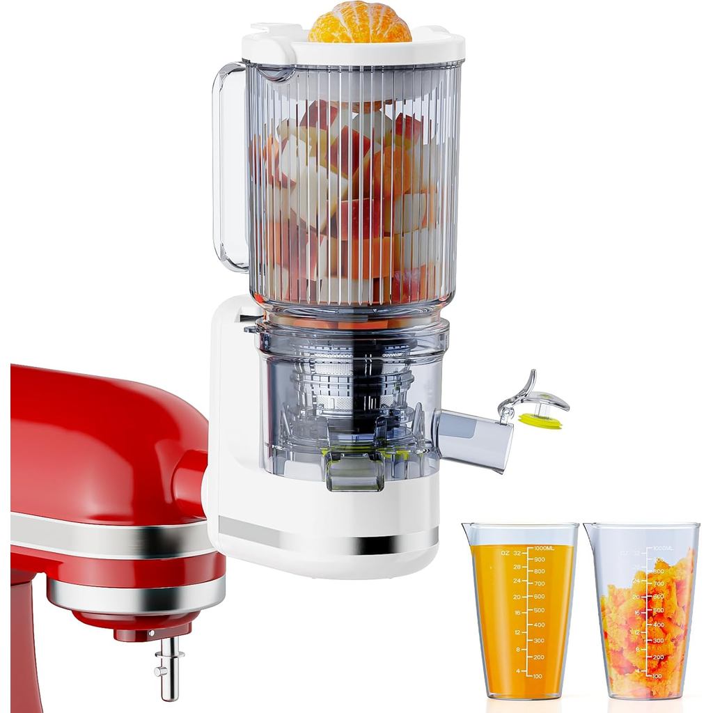 Aksesori Pemecut Minuman untuk KitchenAid Stand Mixer, Pemecut Minuman Sejuk dengan Saluran Masuk Besar 4.9" untuk Buah-buahan & Sayuran Utuh, Termasuk 2*1L Cawan Penyukat untuk KitchenA