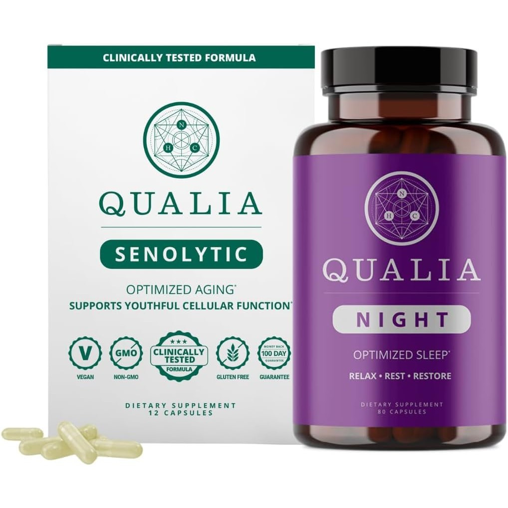 NEUROHACKER COLLECTIVE Bundle Qualia Night & Qualia Senolytic, Science-Backed Supplements for Deep Refreshing Sleep and
