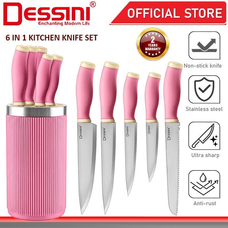 DESSINI ITALY 6 PCS Stainless Steel Kitchen Knife Cutter Blade Slicer Chef Knives Storage Holder Cutlery Organizer Pisau